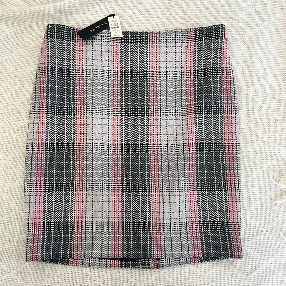 NWT Talbots Plaid Pencil Skirt - Pink, Black, and Gray SIZE 10P WOOL